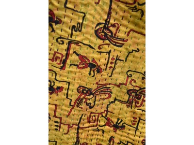 Zijden vintage kantha sjaal, geel, rood en zwart