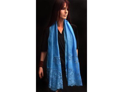 Linnen sjaaltje met kant, blauw