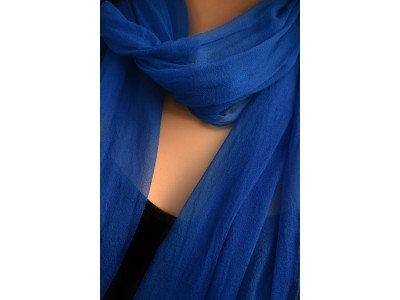 Chiffon zijden sjaal, cote d'azur met turquoise kantje onderaan