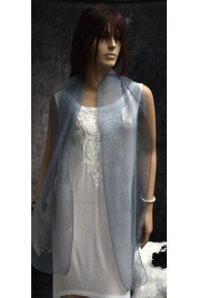 Elegante organza zijden sjaal, chiseled stone, middengrijs