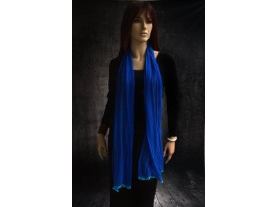 Chiffon zijden sjaal, cote d'azur met turquoise kantje onderaan