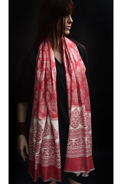 Red and white, zijde en pashmina sjaaltje of stola