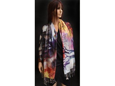 Silk pashmina sjaal met een oosters tafereel