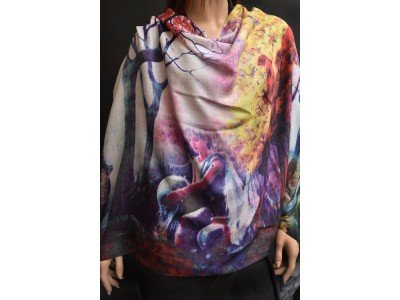 Silk pashmina sjaal met een oosters tafereel