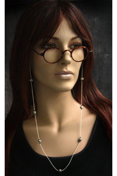 Handmade design brillenkoordje, zwart wit met etnische kralen