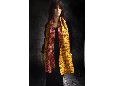 Zijden vintage kantha sjaal, geel, rood en zwart