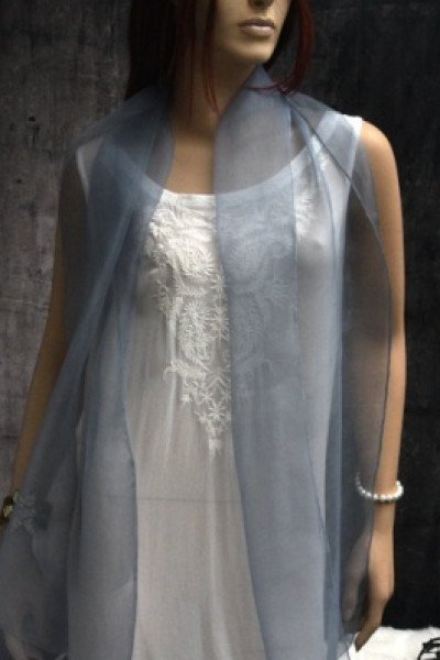 Elegante organza zijden sjaal, chiseled stone, middengrijs