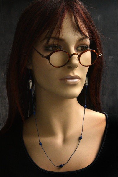 Handmade design brillenkoordje, blauw, wit, kralen