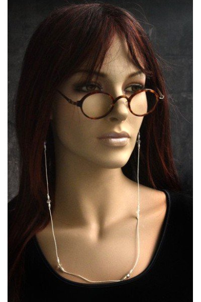 Handmade design brillenkoordje, wit met kralen